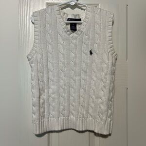 Ralph Lauren White V-Neck Cable Knit Sweater Vest